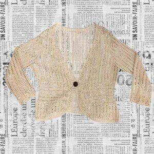 Cream crochet cardigan with single button closure